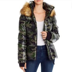 Aqua Faux Fur Trim Camo Puffer Jacket 💚
